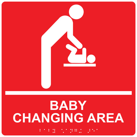 Square Red ADA Braille BABY CHANGING AREA Sign - RRE-175-99_White_on_Red