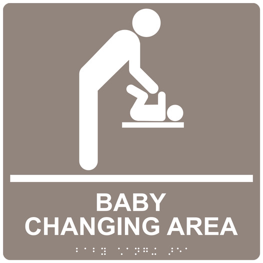 Square Taupe ADA Braille BABY CHANGING AREA Sign - RRE-175-99_White_on_Taupe