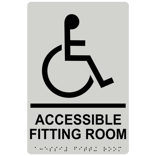 Pearl Gray ADA Braille ACCESSIBLE FITTING ROOM Sign with Symbol RRE-19949_Black_on_PearlGray