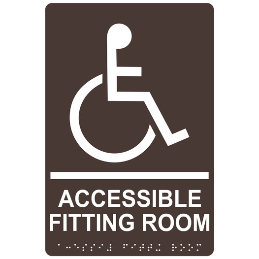 Dark Brown ADA Braille ACCESSIBLE FITTING ROOM Sign with Symbol RRE-19949_White_on_DarkBrown