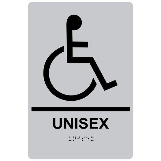 Silver ADA Braille Accessible UNISEX Sign with Symbol RRE-35196-Black_on_Silver