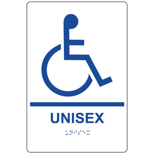White ADA Braille Accessible UNISEX Sign with Symbol RRE-35196-Blue_on_White