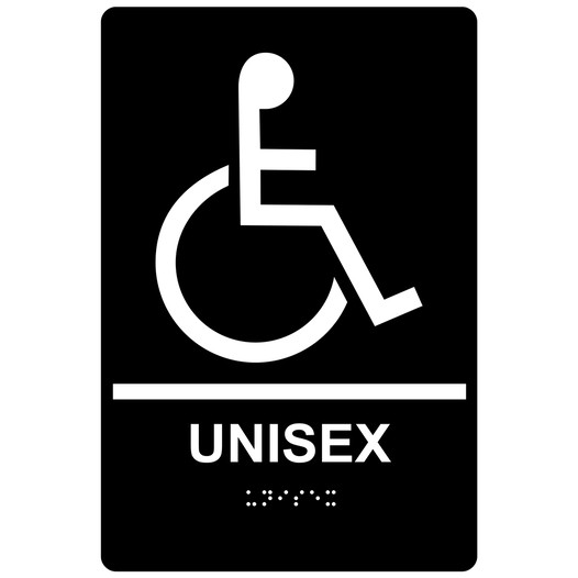 Black ADA Braille Accessible UNISEX Sign with Symbol RRE-35196-White_on_Black