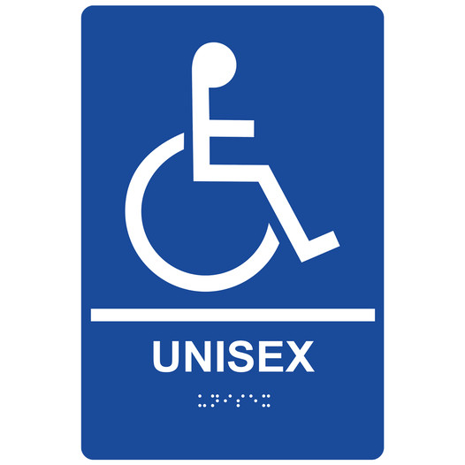 Blue ADA Braille Accessible UNISEX Sign with Symbol RRE-35196-White_on_Blue