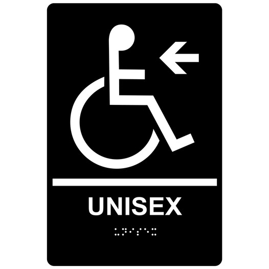 Black ADA Braille Accessible UNISEX Left Sign with Symbol RRE-35198-White_on_Black