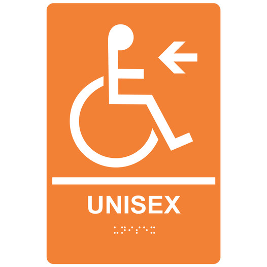 Orange ADA Braille Accessible UNISEX Left Sign with Symbol RRE-35198-White_on_Orange