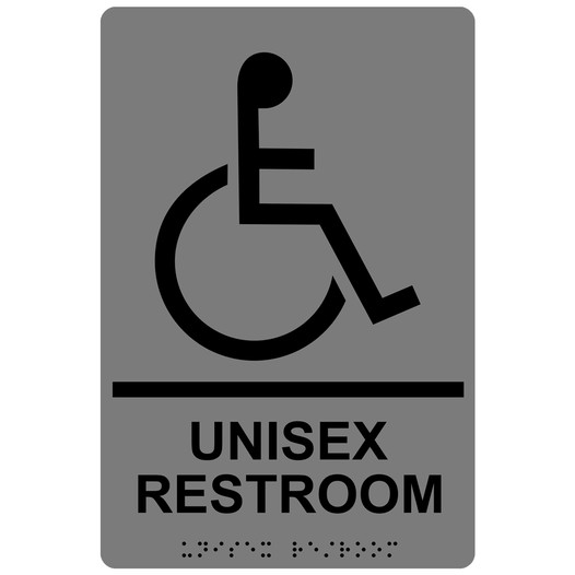 Gray ADA Braille Accessible UNISEX RESTROOM Sign with Symbol RRE-35199-Black_on_Gray