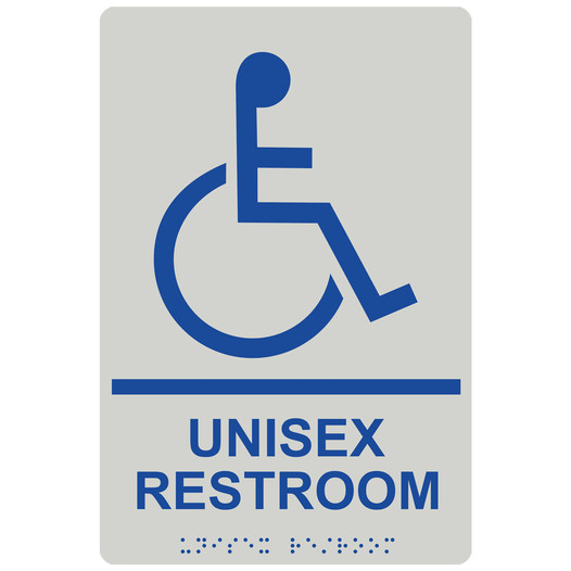 Pearl Gray ADA Braille Accessible UNISEX RESTROOM Sign with Symbol RRE-35199-Blue_on_PearlGray