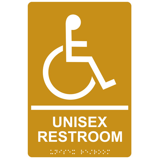 Gold ADA Braille Accessible UNISEX RESTROOM Sign with Symbol RRE-35199-White_on_Gold