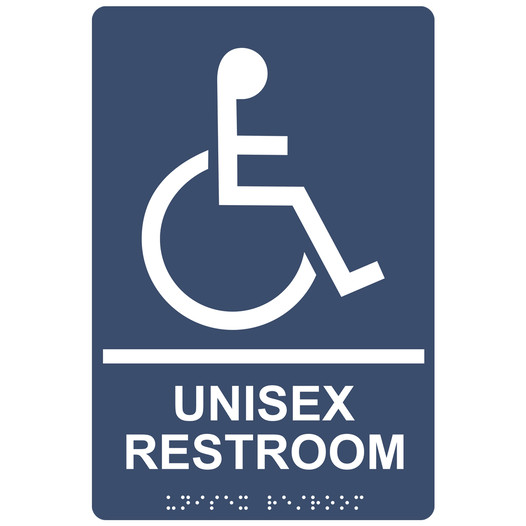 Navy ADA Braille Accessible UNISEX RESTROOM Sign with Symbol RRE-35199-White_on_Navy