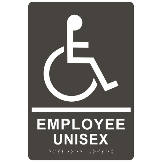 Charcoal Gray ADA Braille Accessible EMPLOYEE UNISEX Sign with Symbol RRE-35202-White_on_CharcoalGray