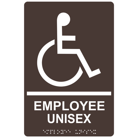 Dark Brown ADA Braille Accessible EMPLOYEE UNISEX Sign with Symbol RRE-35202-White_on_DarkBrown