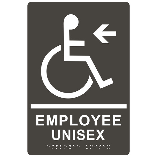 Charcoal Gray ADA Braille Accessible EMPLOYEE UNISEX Left Sign with Symbol RRE-35204-White_on_CharcoalGray