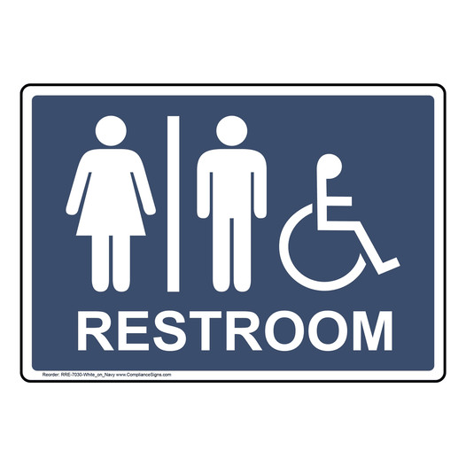 Navy Accessible Unisex RESTROOM Sign With Symbol RRE-7030-White_on_Navy