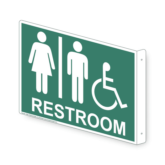 Projection-Mount Pine Green Accesible RESTROOM Sign With Symbol RRE-7030Proj-White_on_PineGreen