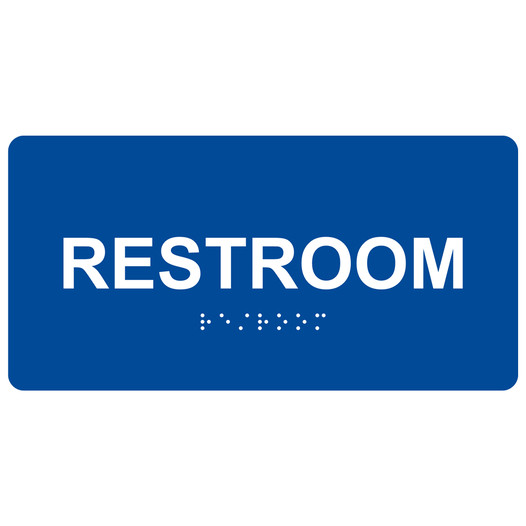 Blue ADA Braille Restroom Sign with Tactile Text - RSME-545_White_on_Blue