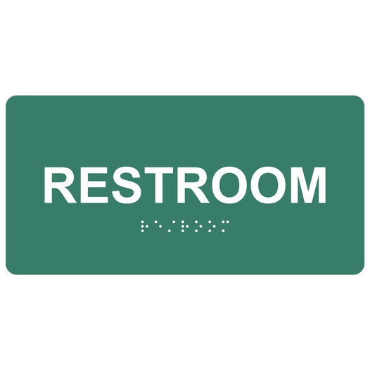 Pine Green ADA Braille Restroom Sign with Tactile Text - RSME-545_White_on_PineGreen