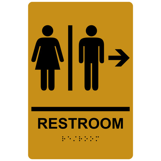 Gold ADA Braille RESTROOM Right Sign with Symbol RRE-14817_Black_on_Gold