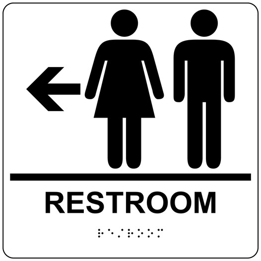 Square White ADA Braille RESTROOM Left Sign - RRE-14818-99_Black_on_White