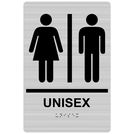 Brushed Silver ADA Braille UNISEX Sign with Symbol RRE-14842_Black_on_BrushedSilver