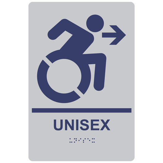 Silver Braille UNISEX Right Sign with Dynamic Accessibility Symbol RRE-35197R-MarineBlue_on_Silver