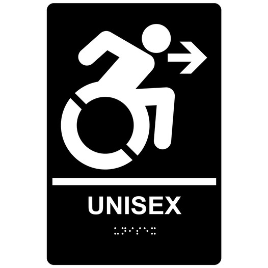 Black Braille UNISEX Right Sign with Dynamic Accessibility Symbol RRE-35197R-White_on_Black
