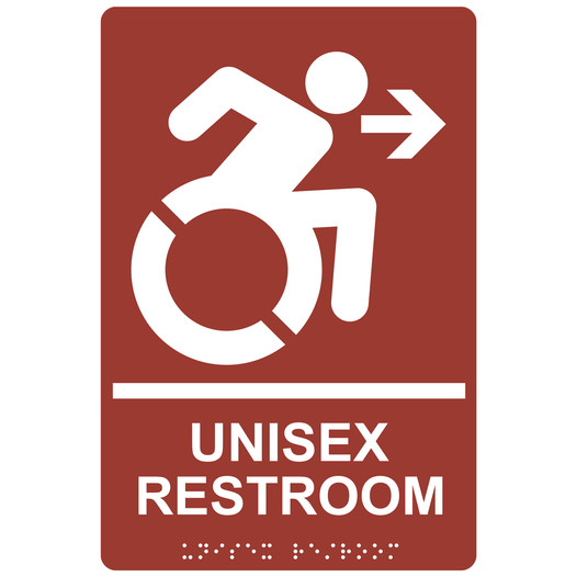 Canyon Braille UNISEX RESTROOM Right Sign with Dynamic Accessibility Symbol RRE-35200R-White_on_Canyon