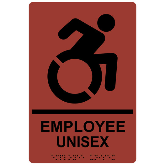 Canyon Braille EMPLOYEE UNISEX Sign with Dynamic Accessibility Symbol RRE-35202R-Black_on_Canyon