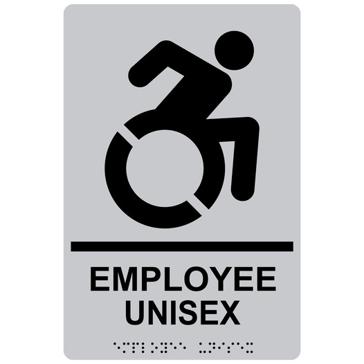 Silver Braille EMPLOYEE UNISEX Sign with Dynamic Accessibility Symbol RRE-35202R-Black_on_Silver