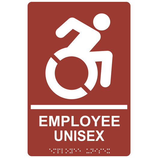 Canyon Braille EMPLOYEE UNISEX Sign with Dynamic Accessibility Symbol RRE-35202R-White_on_Canyon