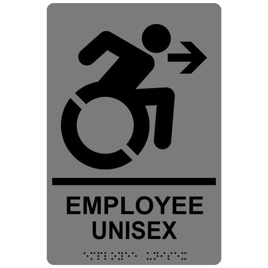 Gray Braille EMPLOYEE UNISEX Right Sign with Dynamic Accessibility Symbol RRE-35203R-Black_on_Gray