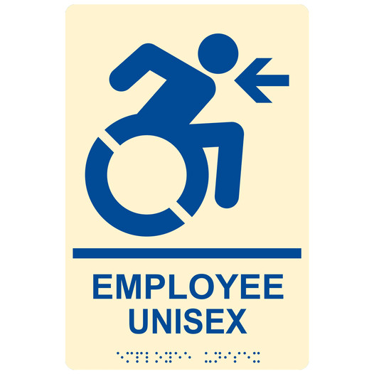Ivory Braille EMPLOYEE UNISEX Left Sign with Dynamic Accessibility Symbol RRE-35204R-Blue_on_Ivory