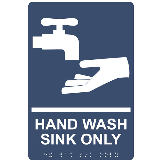 Navy ADA Braille HAND WASH SINK ONLY Sign with Symbol RRE-995_White_on_Navy