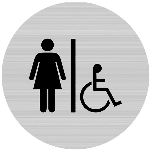 Brushed Silver Accessible Women's Restroom Door Sign with Symbol RR-130_DCS_Black_on_BrushedSilver