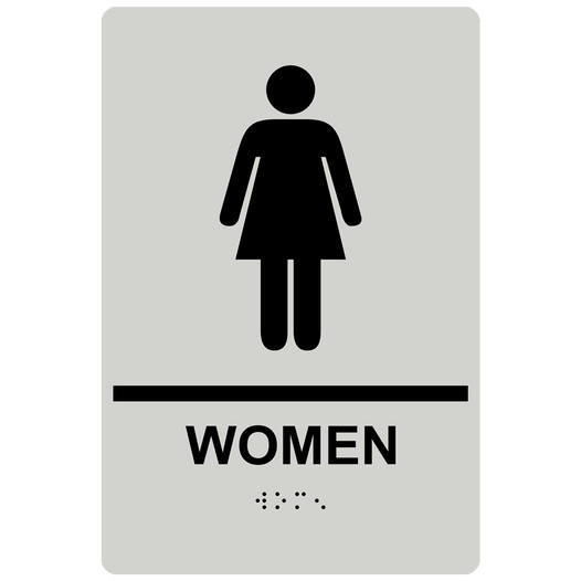 Pearl Gray ADA Braille WOMEN Restroom Sign with Symbol RRE-125_Black_on_PearlGray