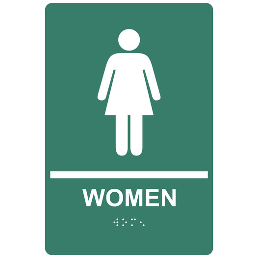 Pine Green ADA Braille WOMEN Restroom Sign with Symbol RRE-125_White_on_PineGreen