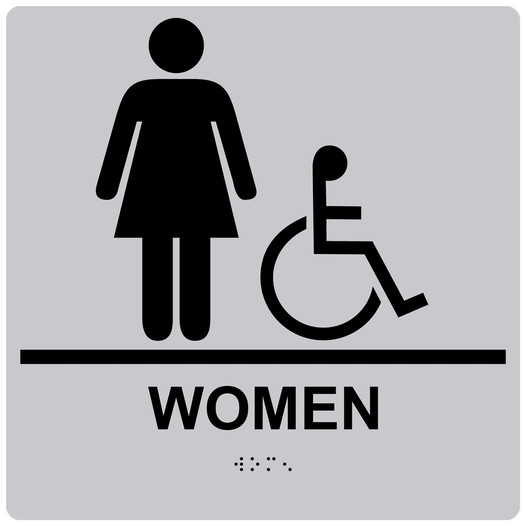 Square Silver ADA Braille Accessible WOMEN Sign - RRE-130-99_Black_on_Silver
