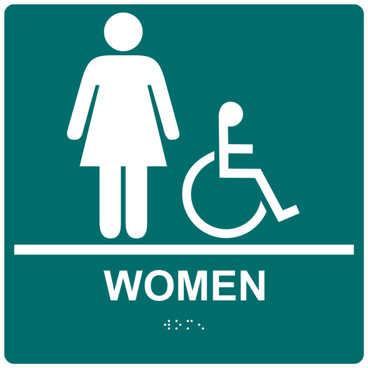 Square Bahama Blue ADA Braille Accessible WOMEN Sign - RRE-130-99_White_on_BahamaBlue