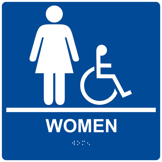 Square Blue ADA Braille Accessible WOMEN Sign - RRE-130-99_White_on_Blue