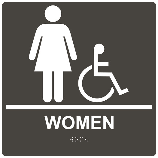 Square Charcoal Gray ADA Braille Accessible WOMEN Sign - RRE-130-99_White_on_CharcoalGray