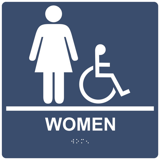 Square Navy ADA Braille Accessible WOMEN Sign - RRE-130-99_White_on_Navy
