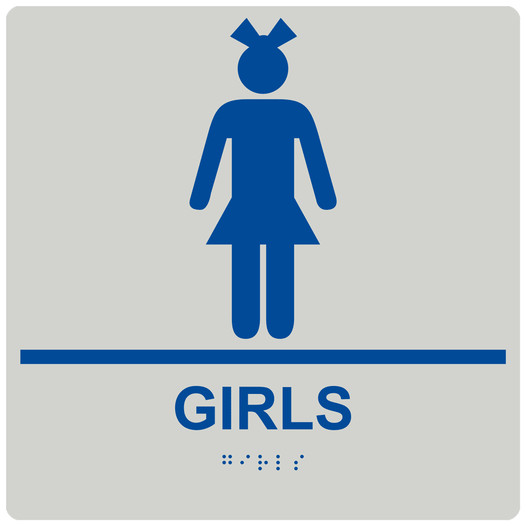 Square Pearl Gray ADA Braille GIRLS Sign - RRE-135-99_Blue_on_PearlGray