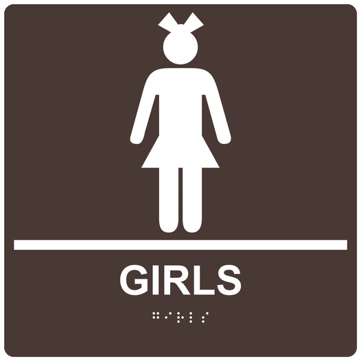 Square Dark Brown ADA Braille GIRLS Sign - RRE-135-99_White_on_DarkBrown