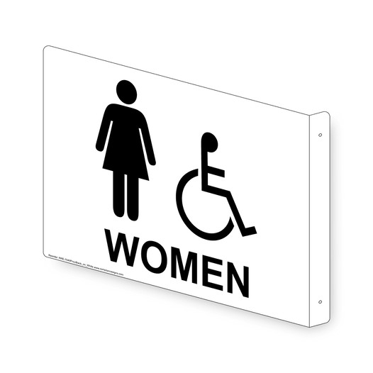 Projection-Mount White Accessible WOMEN Restroom Sign With Symbol