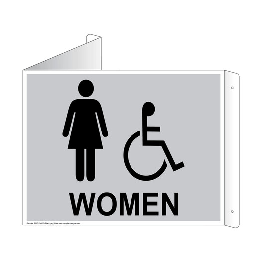 Silver Triangle-Mount Accessible WOMEN Restroom Sign With Symbol