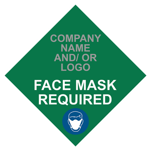Green Face Mask Required Diamond Floor Label with Company Name and / or Logo CS427186