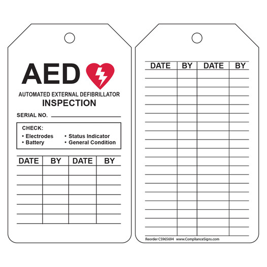 AED Automatic External Defibrillator Inspection Safety Tag CS965694