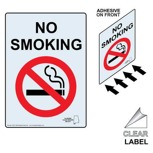 Alabama No Smoking Label With Front Adhesive NHE-7468-Alabama-Reverse