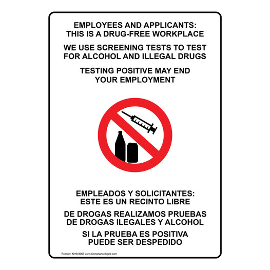 Drug-Free Workplace Bilingual Sign NHB-8063 Alcohol / Drugs / Weapons