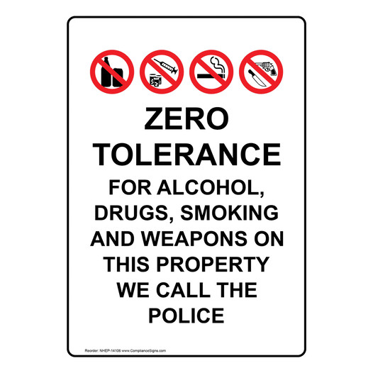 Portrait Zero Tolerance For Alcohol, Sign With Symbol NHEP-14106